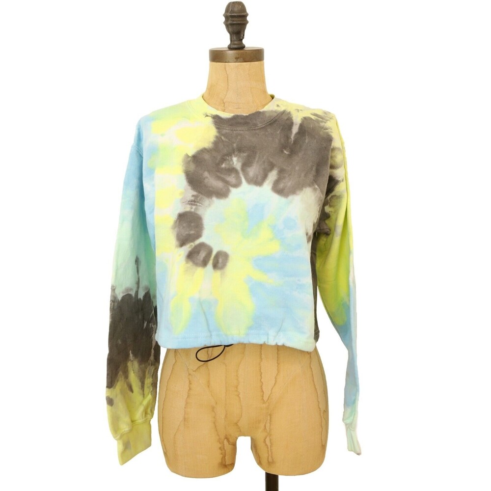 BDG Urban Outfitters Tie Dye Crop Sweatshirt Top XS Cinched Multi Yellow NWT B53